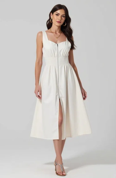 Modenaire Sleeveless Midi Dress With Smocked Waist In White