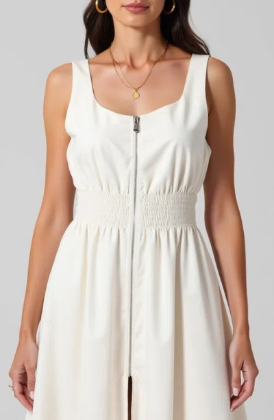 Modenaire Sleeveless Midi Dress With Smocked Waist In White