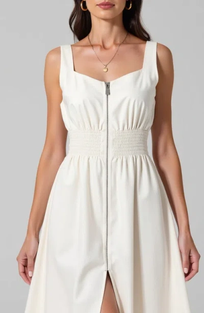 Modenaire Sleeveless Midi Dress With Smocked Waist In White