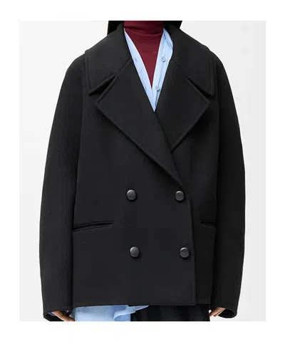 Loewe Wool Double-breasted Short Coat In Black
