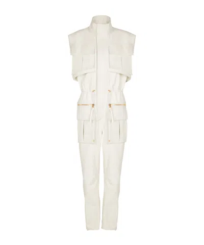 Balmain Sleeveless Lambskin Jumpsuit In White