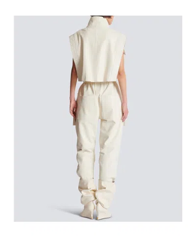 Balmain Sleeveless Lambskin Jumpsuit In White