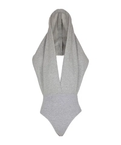 Balmain Draped Bodysuit With Hood In Gray