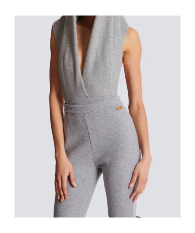 Balmain Draped Bodysuit With Hood In Gray