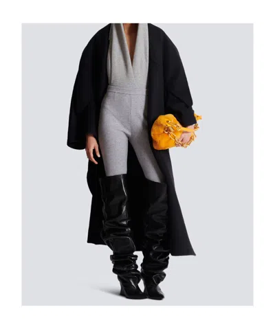 Balmain Draped Bodysuit With Hood In Gray