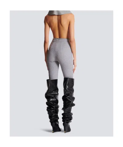 Balmain Draped Bodysuit With Hood In Gray