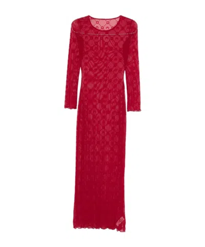 Marine Serre Patterned Long-sleeve Maxi Dress In Red