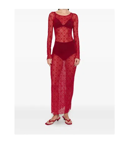 Marine Serre Patterned Long-sleeve Maxi Dress In Red