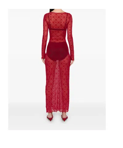 Marine Serre Patterned Long-sleeve Maxi Dress In Red