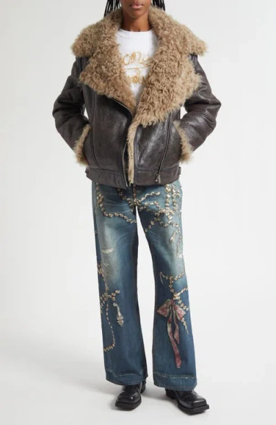 Acne Studios Luxy Genuine Shearling Lined Leather Aviator Jacket In Black