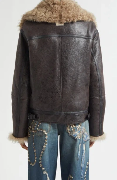 Acne Studios Luxy Genuine Shearling Lined Leather Aviator Jacket In Black