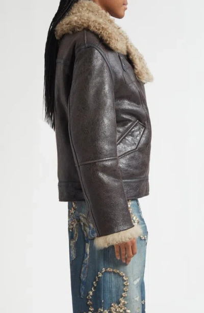 Acne Studios Luxy Genuine Shearling Lined Leather Aviator Jacket In Black