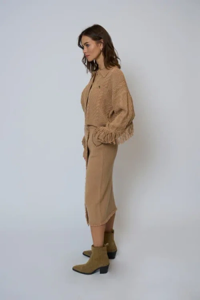 Central Park West Elyse Fringe Assymetrical Midi Skirt In Black