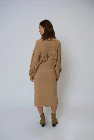 Central Park West Elyse Fringe Assymetrical Midi Skirt In Black