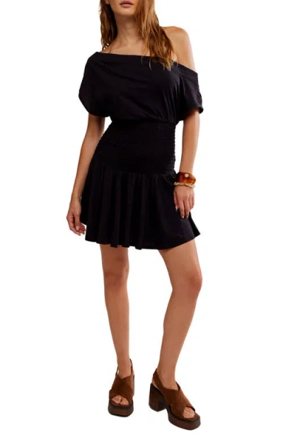 Free People Scorching Hot One-shoulder Cotton Minidress In Black