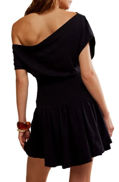 Free People Scorching Hot One-shoulder Cotton Minidress In Black