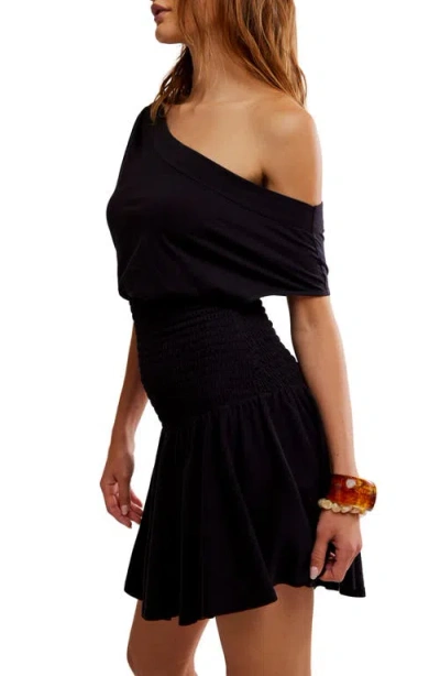 Free People Scorching Hot One-shoulder Cotton Minidress In Black