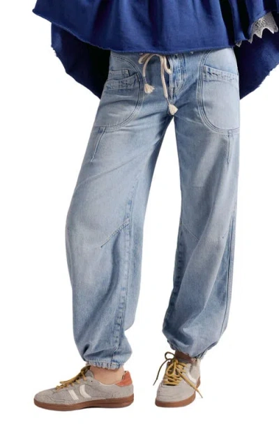 Free People Love Language Drawstring Jogger Jeans In Blue