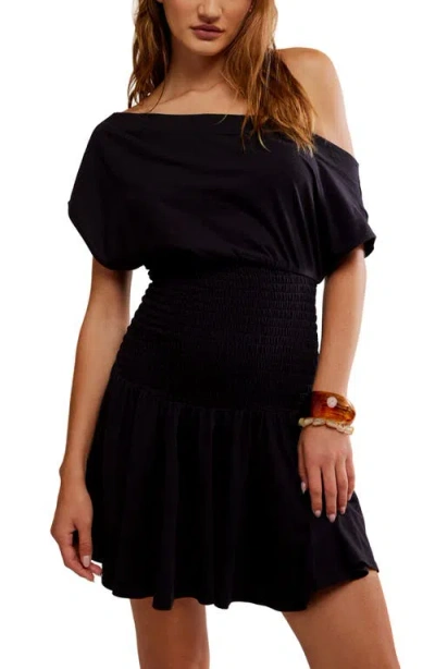 Free People Scorching Hot One-shoulder Cotton Minidress In Black