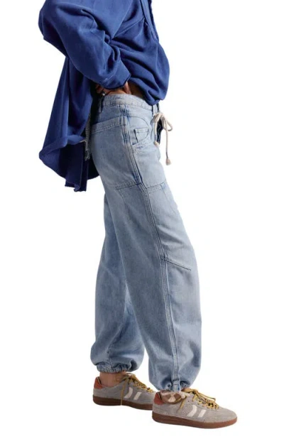 Free People Love Language Drawstring Jogger Jeans In Blue