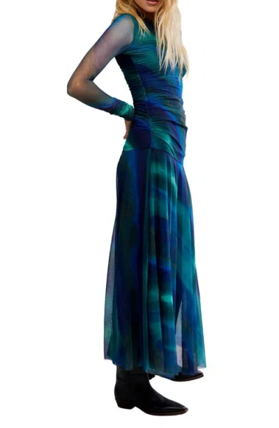 Free People Sunnei Long Sleeve Mesh Dress In Blue