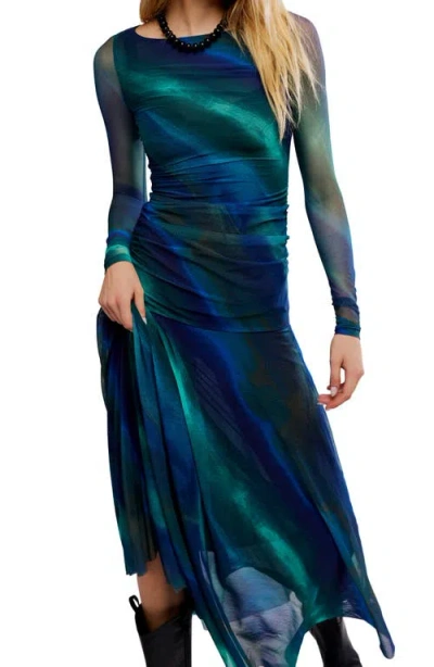 Free People Sunnei Long Sleeve Mesh Dress In Blue