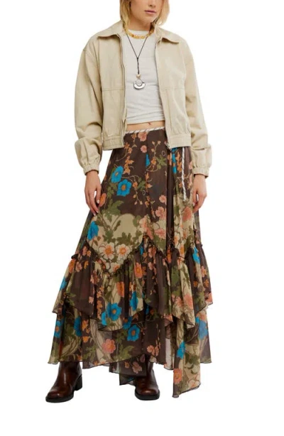 Free People Palermo Villa Chiffon Maxi Skirt In Brown