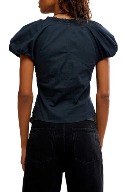 Free People Summer Pleated Puff Sleeve Blouse In Blue
