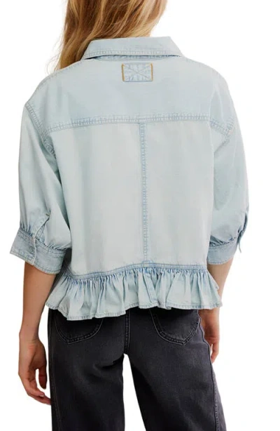 Free People Bailey Denim Crop Peplum Top In Blue