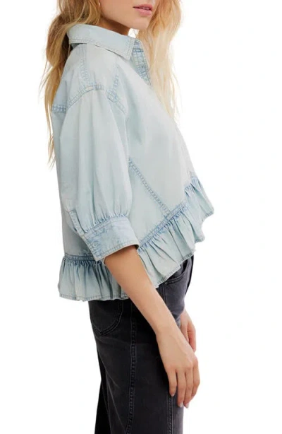 Free People Bailey Denim Crop Peplum Top In Blue