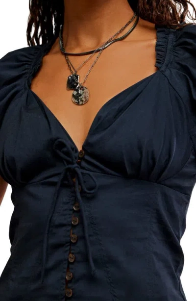 Free People Summer Pleated Puff Sleeve Blouse In Blue