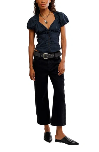 Free People Summer Pleated Puff Sleeve Blouse In Blue