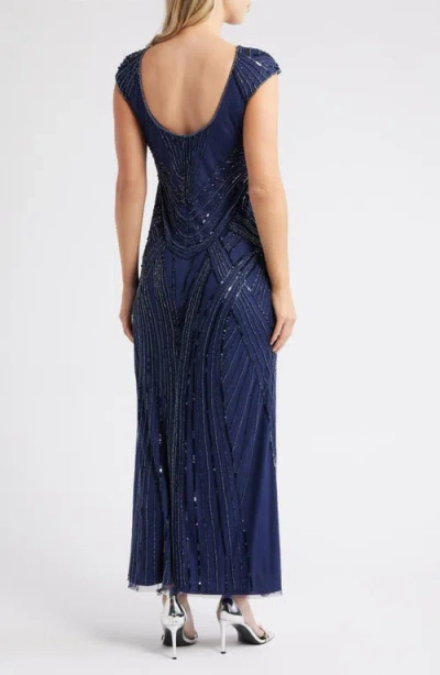 Pisarro Nights Embellished Cap Sleeve Gown In Blue
