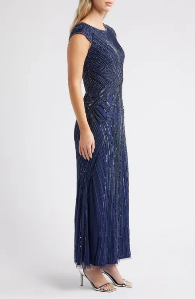 Pisarro Nights Embellished Cap Sleeve Gown In Blue
