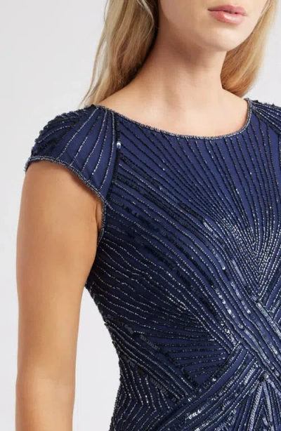 Pisarro Nights Embellished Cap Sleeve Gown In Blue