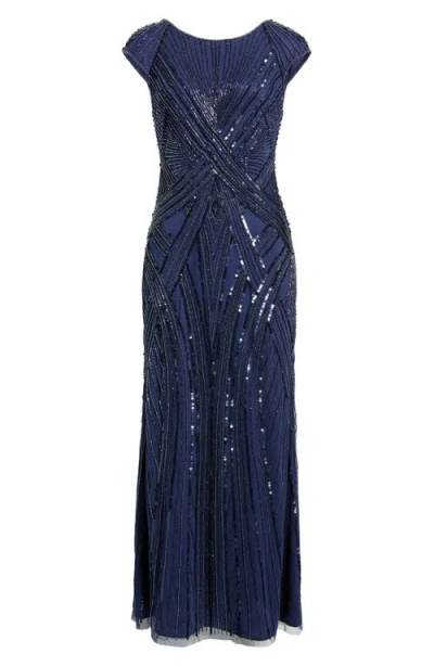 Pisarro Nights Embellished Cap Sleeve Gown In Blue