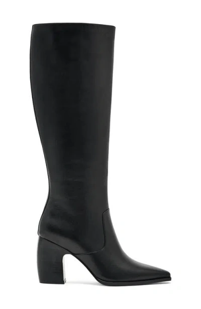 Reiss Black Leather Knee-high Block-heel Boots In Animal Print