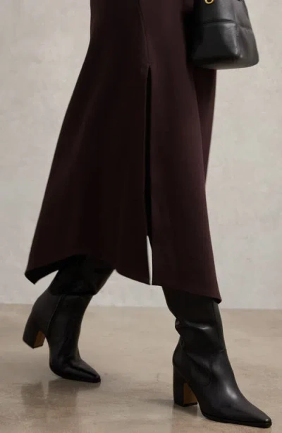 Reiss Black Leather Knee-high Block-heel Boots In Animal Print