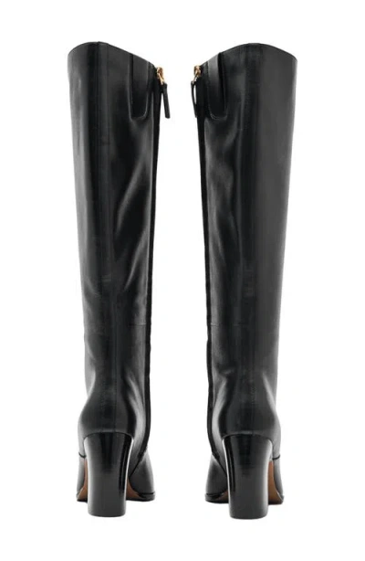 Reiss Black Leather Knee-high Block-heel Boots In Animal Print
