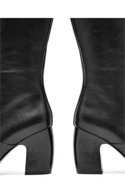 Reiss Black Leather Knee-high Block-heel Boots In Animal Print