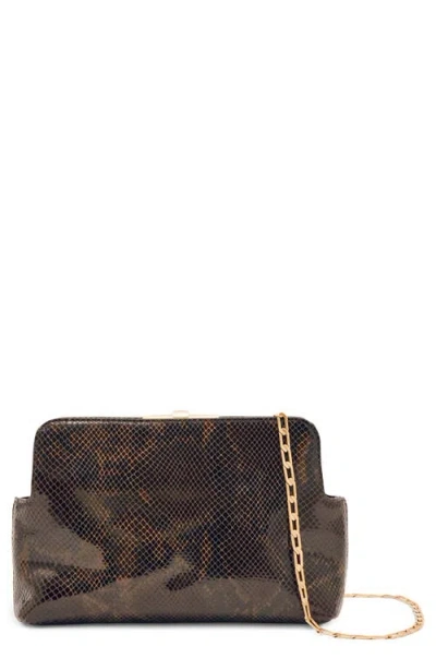 Reiss Snake Leather Snake-effect Frame Clutch Bag In Brown
