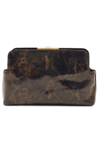 Reiss Snake Leather Snake-effect Frame Clutch Bag In Brown