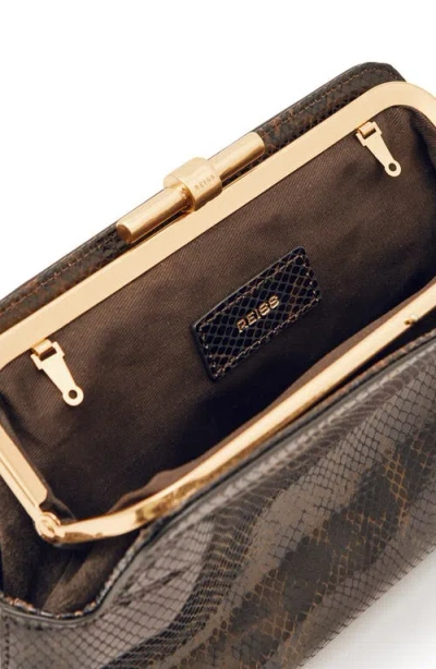 Reiss Snake Leather Snake-effect Frame Clutch Bag In Brown