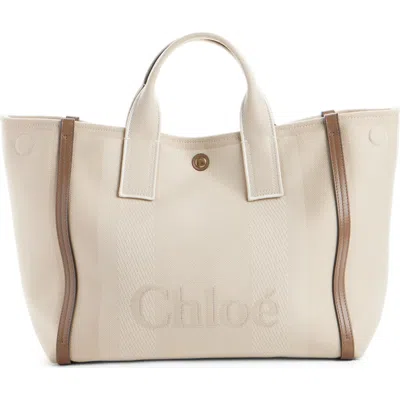 Chloé Logo Canvas Tote In Neutral