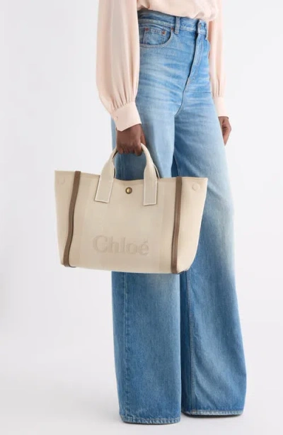 Chloé Logo Canvas Tote In Neutral