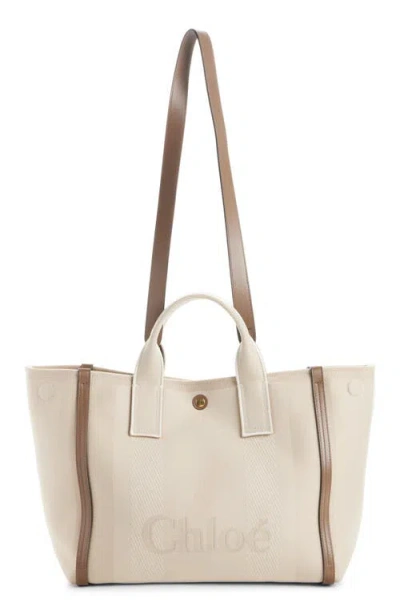 Chloé Logo Canvas Tote In Neutral