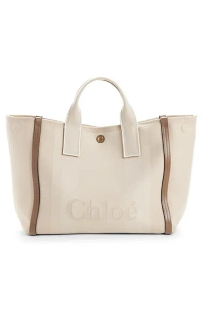 Chloé Logo Canvas Tote In Neutral