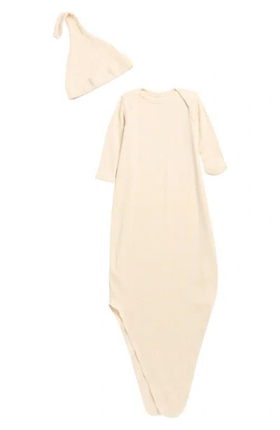 Quincy Mae Rib Knotted Organic Cotton Blend Gown & Hat Set In White