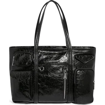 Aimee Renegade Large Patent Leather Laptop Tote In Black