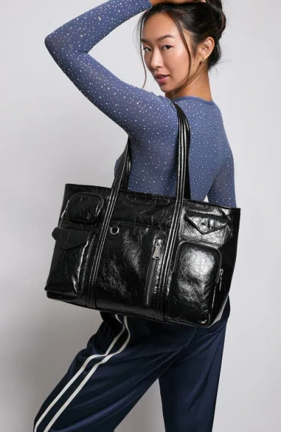 Aimee Renegade Large Patent Leather Laptop Tote In Black